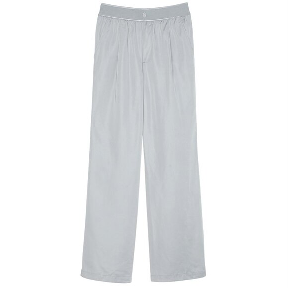 Victorias Secret VSX Lux Wide Leg Pants Small Satin Look Metallic Silver Glossy - Picture 3 of 3